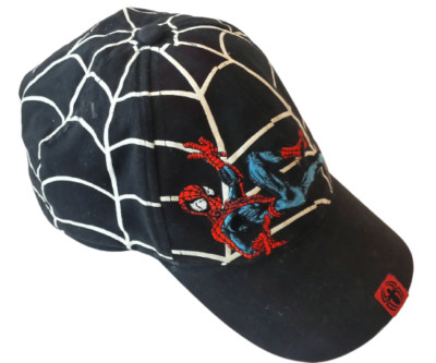 SPIDER-MAN Boys Adjustable Baseball Cap Hat, 2005; black web design embroidered