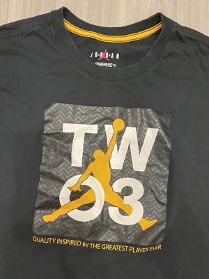 Two 03 Jordan T Shirt Crew Neck Jump man Black Yellow Standard Fit Nike 2XL XXL