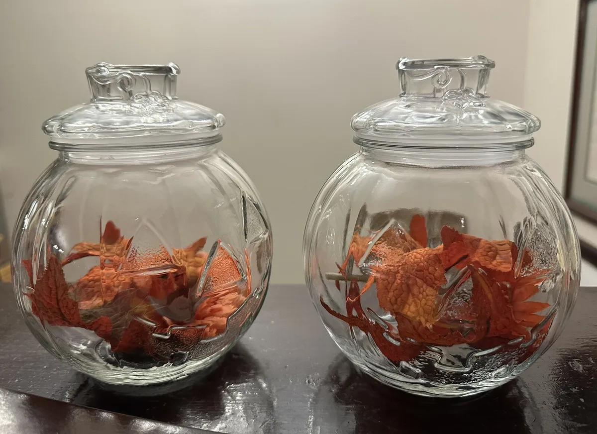 Jack O Lantern Canister Halloween Pumpkin Glass Candy Jars with Lids