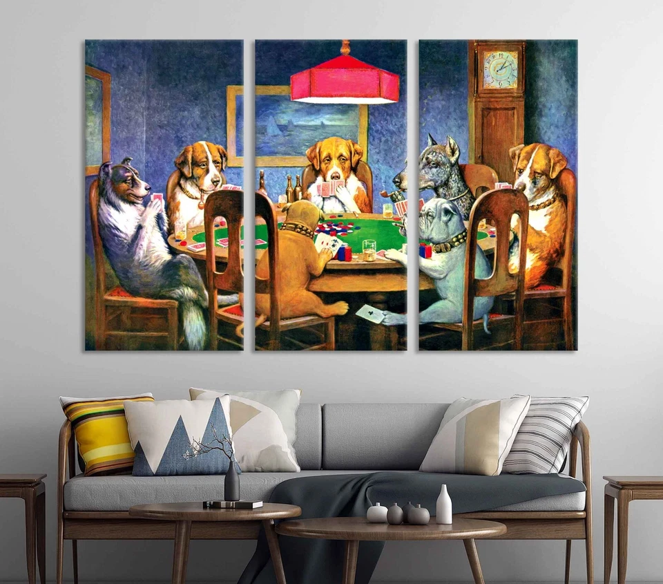 Cachorros jogam pôquer engraçado arte de parede impressão decoração sala de jogos cartão de jogo imagem - Imagem 3 de 4
