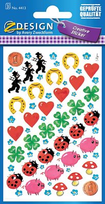 AVERY Zweckform 4413 Papier Sticker Glücksbringer 102 Aufkleber (für Jungen, Mäd