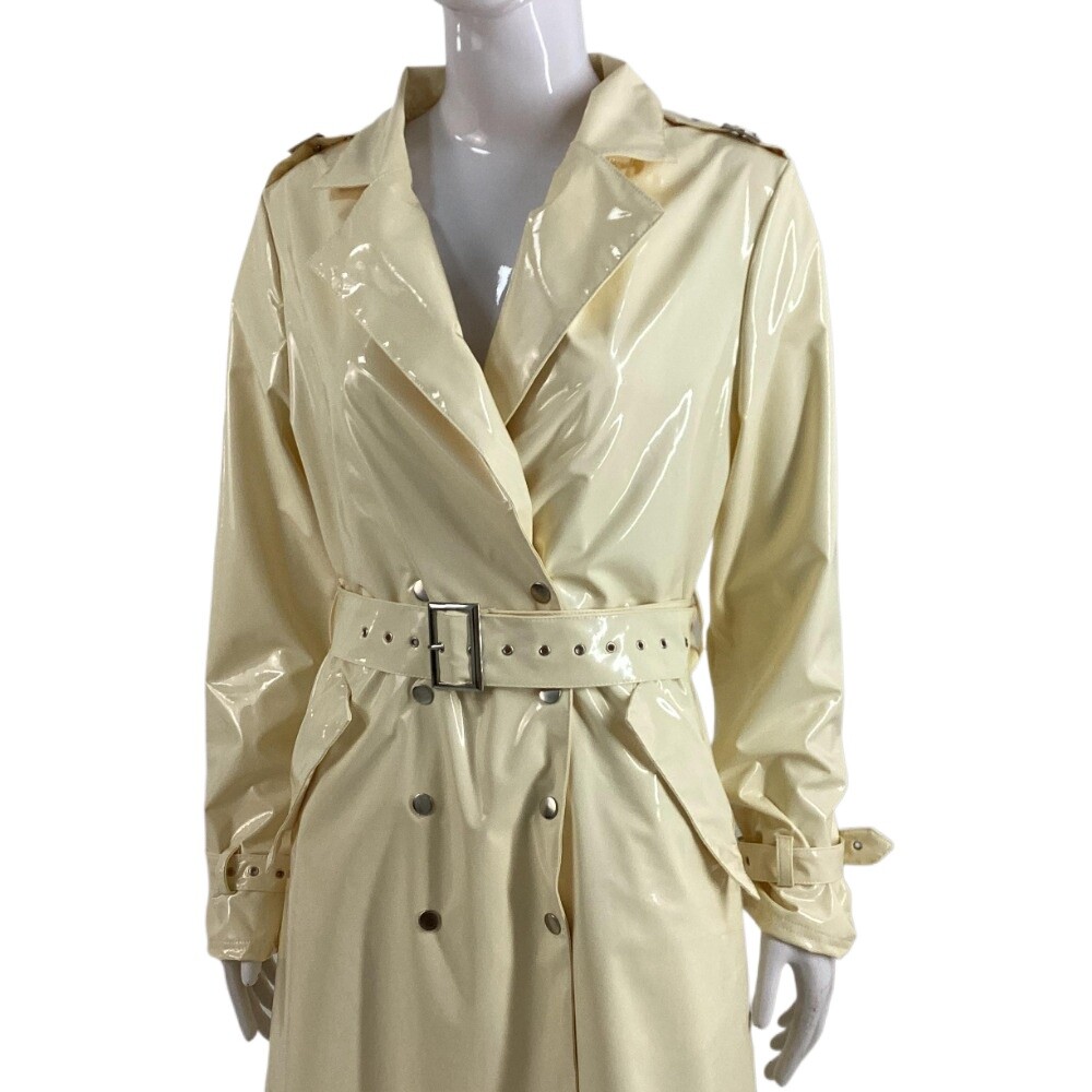 ALTRA Cappotto sexy donna colletto rovesciato con cintura pelle PVC lucido manica lunga soprabito