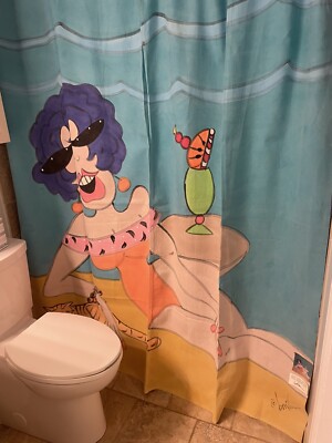 B.McLane Retired Artist Rare Hand Painted Fabric Shower Curtain