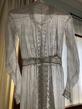 Antique Edwardian Cotton Lawn  Lace Tea Dress Gown Victorian 1900s