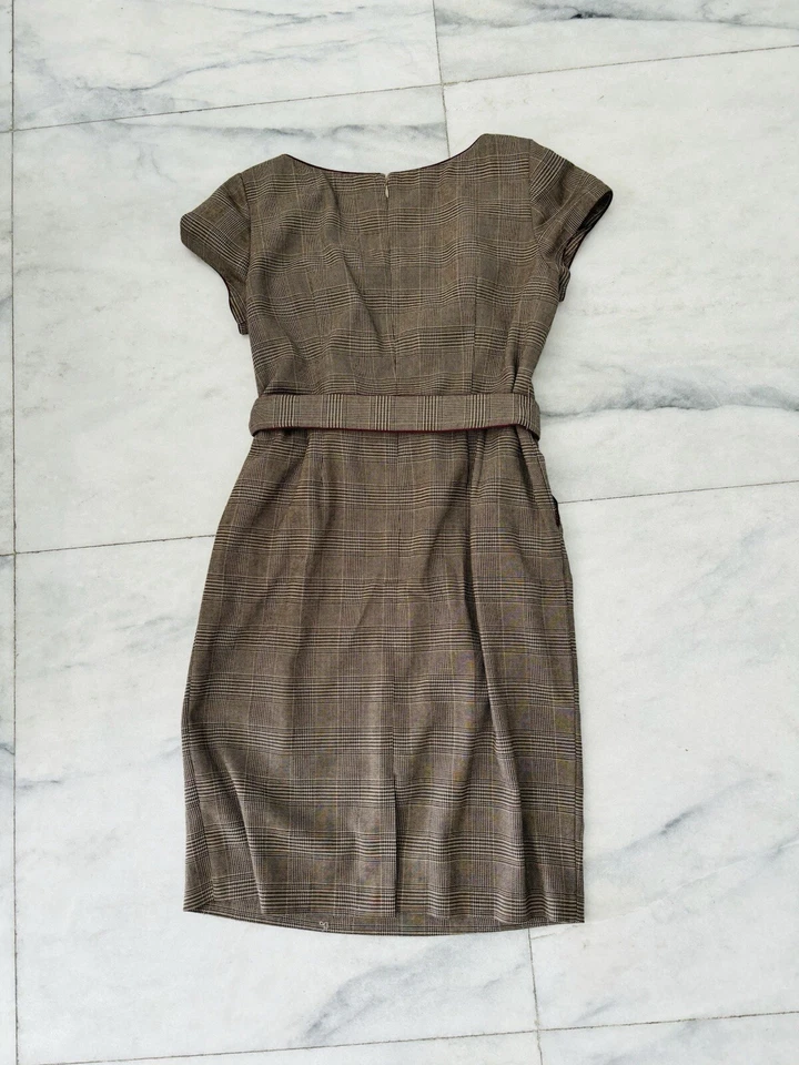 Signature by Robbie Bee Brown Plaid Short Sleeve Embroidered Belted Dress 14P - Image 2 of 4