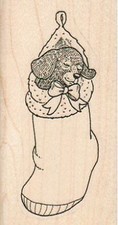 Puppy In Stocking 1 1/2 x 2 3/4" Rubber Stamp, Christmas Stamp