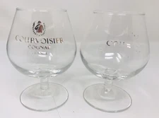 2 Courvoisier Le Cognac De Napoleon Glass France Gold Logo Snifters 5” Tall FLAW