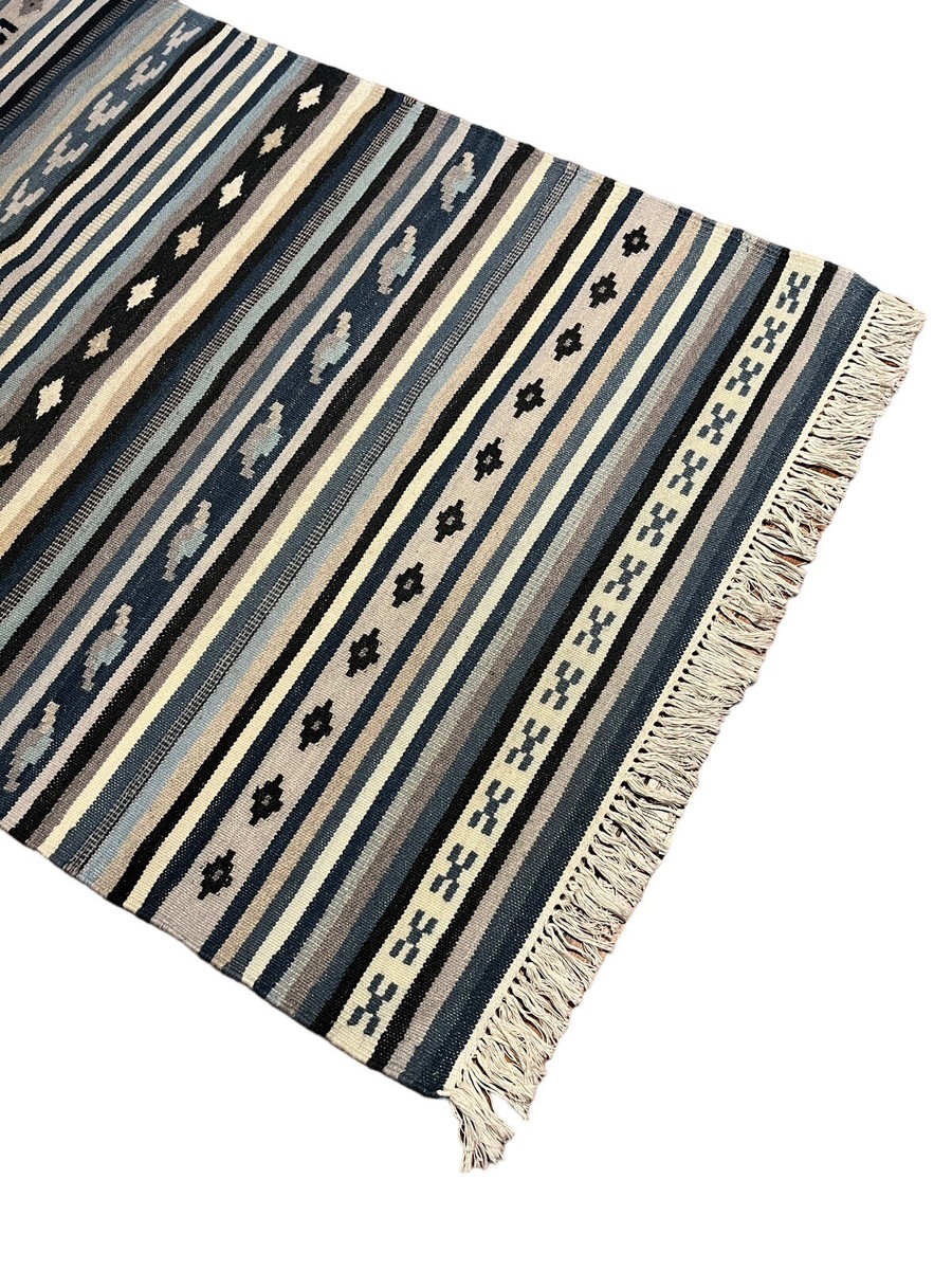 Vintage Ikea Kattrup Aztec Geometric Handwoven Wool Blue White