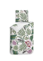 Heckett & Lane Satin BettwäSche 155X220 Tiera White BläTter Retro GrüN Wende