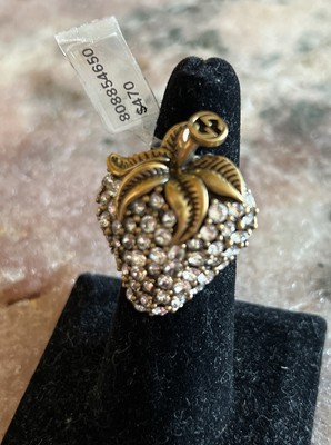 New $470 100% Authentic Gucci white Strawberry Ring with Crystal Sz S US 6.5 NWT