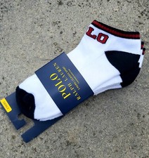 Image of GENUINE 3 x POLO RALPH LAUREN White CUSHIONED LOW Trainer SPORT SOCKS Adult RL3