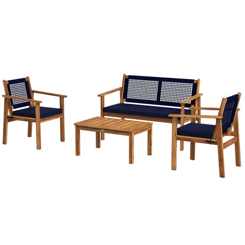 4-Piece Patio Sofa Set, Outdoor Conversation Sectional with Cushion Coffee Table - Picture 12 of 12