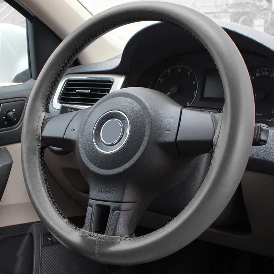 Cubierta de volante de coche de EE. UU. Protector de hilo de aguja GRIS HÁGALO USTED MISMO coser a mano cuero Foto 4 de 4