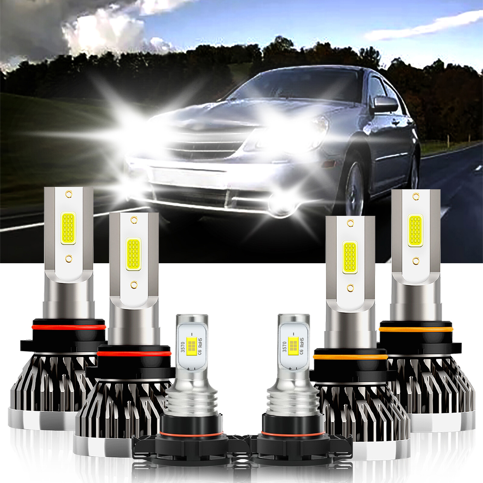 For Chrysler Sebring 2010-2010 6x LED Headlight High Low Beam+Fog Light Kit Bulb