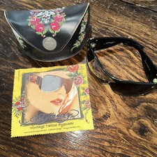 Vintage Ed Hardy Womens Skull  Roses Black Sunglasses