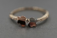 14K Solid Multi Tone Yellow Gold Two Small Butterfly With CZ Band Ring. Size 7.5