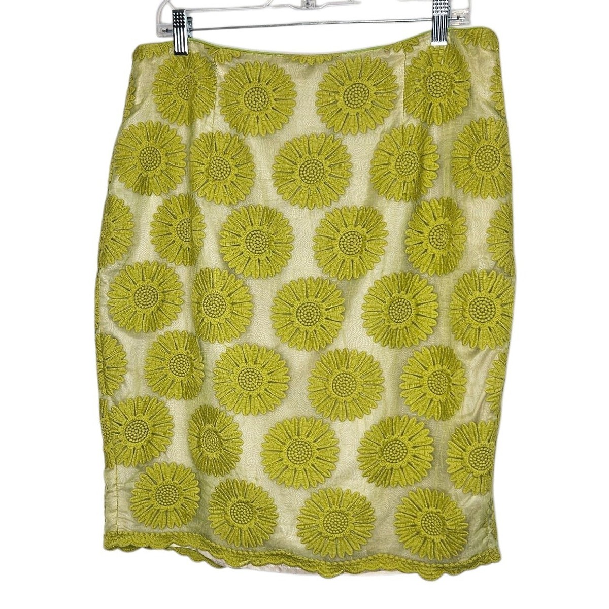 Damsel in a Dress Floral Embroidered Pencil Skirt Silk Chartreuse