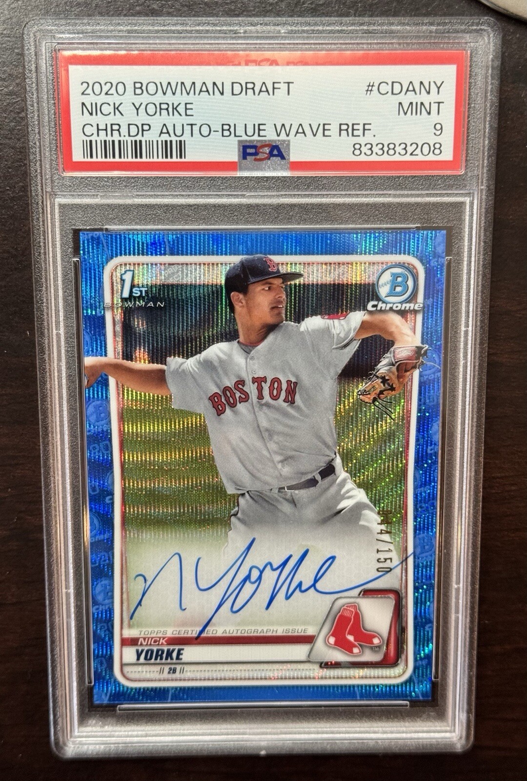 Nick Yorke 2020 Bowman Chrome Draft 1st Blue Wave Auto #/150 PSA 9 Mint RC