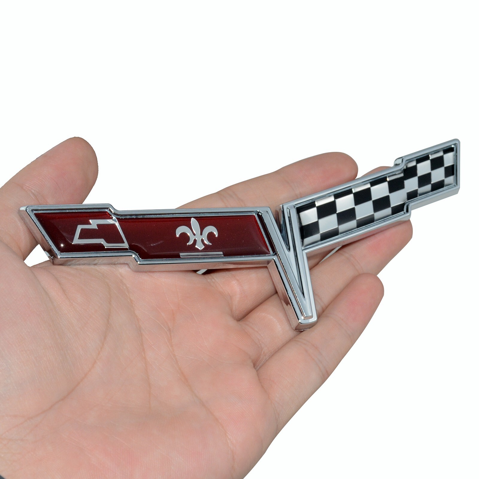 1980 Corvette C3 Front Nose Crossed Flag Emblems Chrome Badges NEW