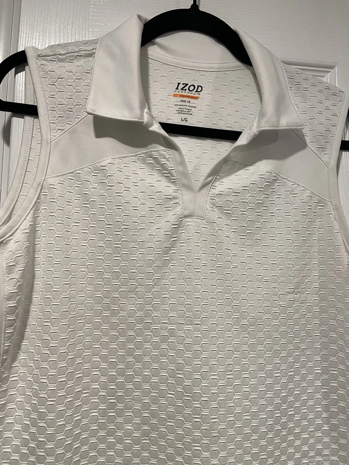 Izod Performance Movement Cool Fx White Collared V Neck Sleeveless Polo Size L - Image 2 of 4