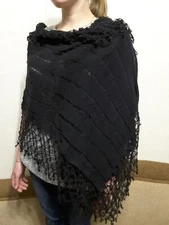 New Unique Hand Knit Black Cotton Wrap Shawl Capelet Scarf Bolero