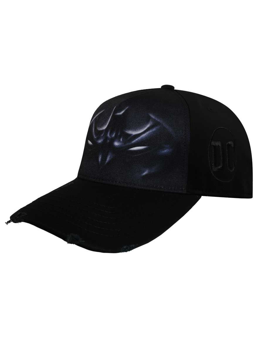 Spiral Cap Batman Eyes Logo Distress Baseball Black