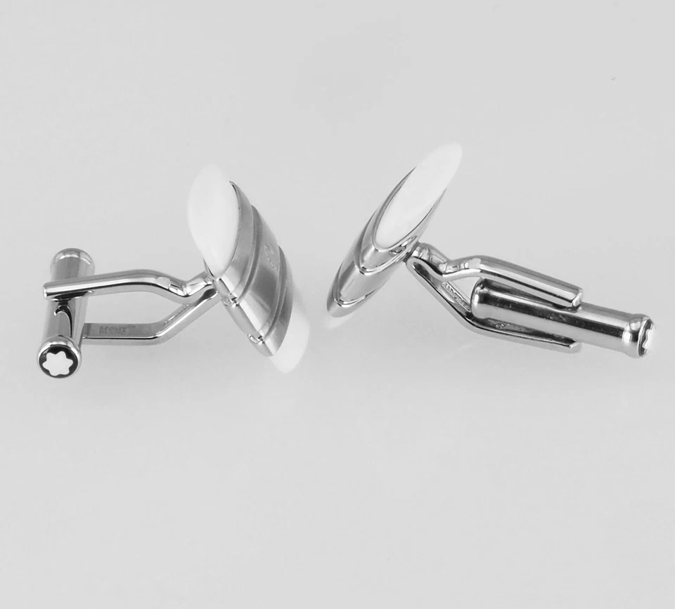 Montblanc Manschettenknöpfe Edelstahl Meisterstück MB106625 mit weißem Achat NEU - Bild 4 von 4