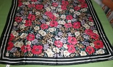 Vintage Talbots 100 Silk Scarf Black with Summer Wildflowers and Insects