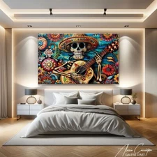 Skull Art Print Mexican Art Canvas Painting Day of the Dead Wall Art Framed