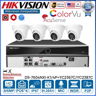 Hikvision 4CH 8MP ColorVu Security Camera System 6MP Built-in MIC 4POE NVR Lot