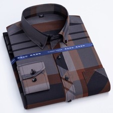 Mens Formal Dress Shirts Long Sleeves Business Checked Non Iron Casual Shirts