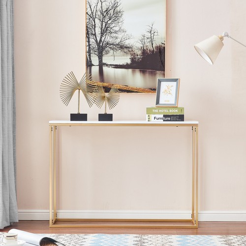 Sofa Console Table Marble Print Top Metal Frame Accent Narrow Foyer Hall Table - Picture 3 of 7