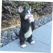 Playful Cat Statue Kitten Sculpture for Garden,Black  White Cat Cut Tuxedo Cat