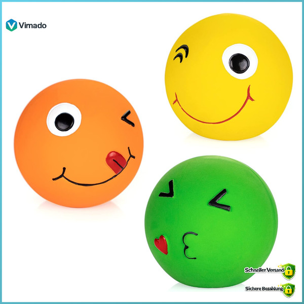 Hundespielzeug 2,8 Zoll Latex Quietschball Smiley Gesicht Interaktiv 3 StüCk-image