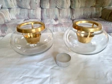 BEAUTIFUL UNIQUE BOWL T CUP CANDLE HOLDER WITH BRASS CANDLE HOLDER INSERTS