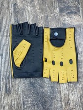 Mens Leather Reverse Stitched Fingerless Half-Finger Riding Gloves