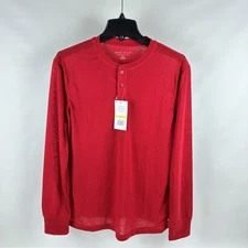 Perry Ellis Portfolio Men's Solid Henley Sleep Shirt in Dark Red-Medium