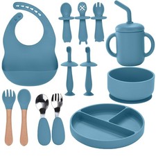 Silicone Feeding Set, 13PCS Baby Essentials with Suction Large, Blue