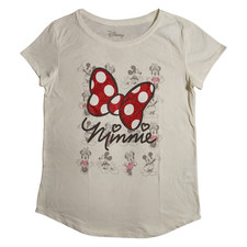 Disney Minnie Mouse Girls Size XL Ivory Glitter Graphic T-Shirt FREE S H NWT