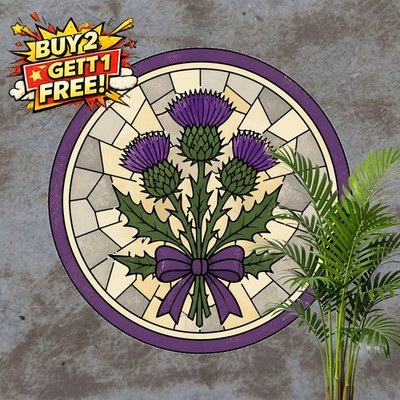 Purple Thistle Floral Art Sign Metal Tin Sign Vintage Nature Decor Plaque 8x8