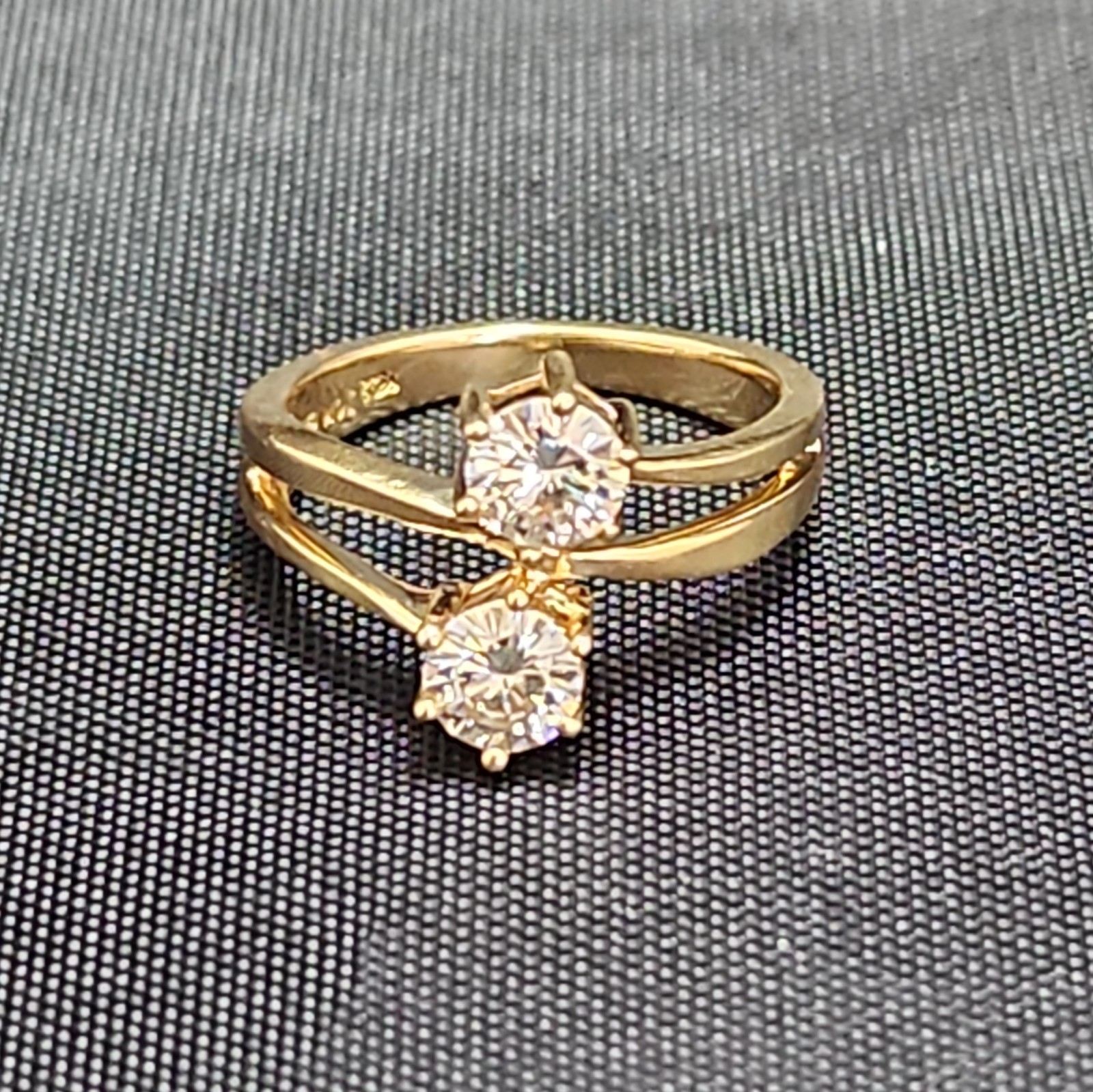 Round Two Stone MOISSANITE  Ring Solid 14K Yellow… - image 1