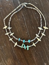 Two Zuni Style Necklaces Heishi Beads Bird Fetish Turquoise