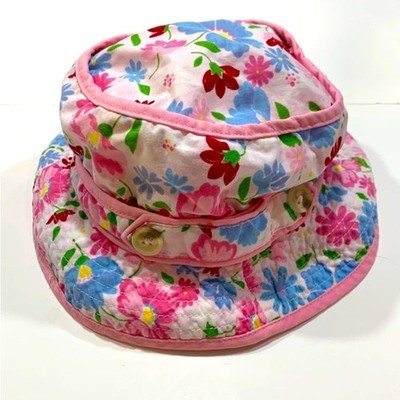 Gap | Baby Infant Girls Floral Pink White Blue Lined Bucket Hat 18-24M