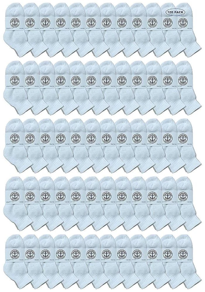 120 PK Yacht & Smith Bulk Kids Mid Ankle Socks, 4-6 (White) - Girls Ankle Sock
