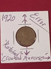1920 Lincoln Cent Error.  Reverse 15% Off Rotation . VG Condition. Free shipping