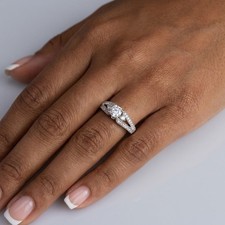 Side Stone Engagement Ring 14K Gold Vintage Round 1.42 CT Natural Diamond F VS2