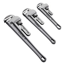 3PCS Aluminum Straight Pipe Wrench Set 10/14/18 in Plumbing Wrench CRV Jaw