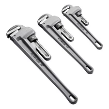 3PCS Aluminum Straight Pipe Wrench Set 10/14/18 in Plumbing Wrench CRV Jaw