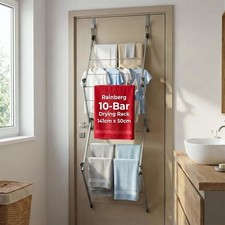 Image of Rainberg Over The Door Clothes Airer, Foldable 10-Bar Drying Rack, Easy to Pull