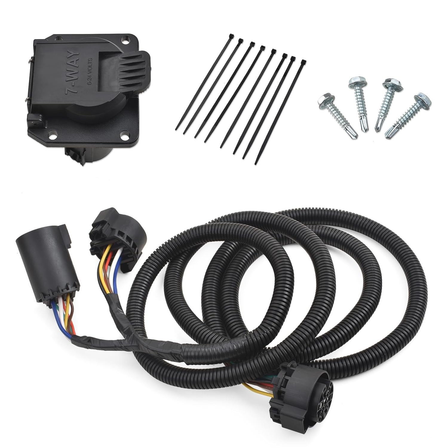 7-Foot 7-Pin Vehicle-Trailer Wiring Plug Harness Extension Compatible with Chevy